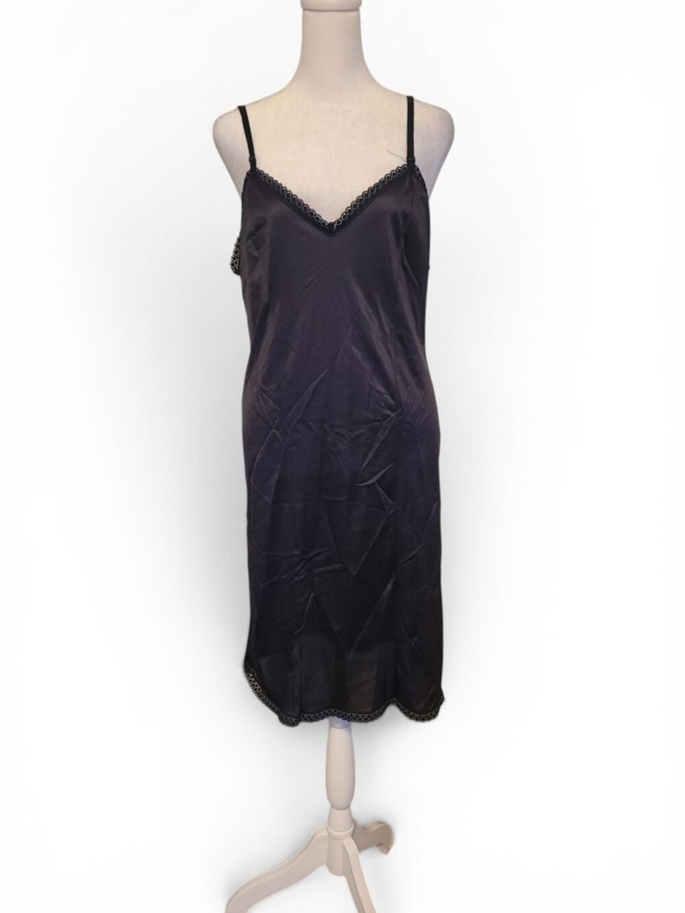 Vintage Black Lace V Neck Midi Slip Dress Goth Whimsigoth Size 34